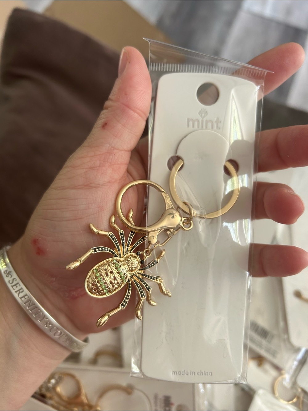 4/$50 Mint Gold Bee Keyring with Green and Black Enamel